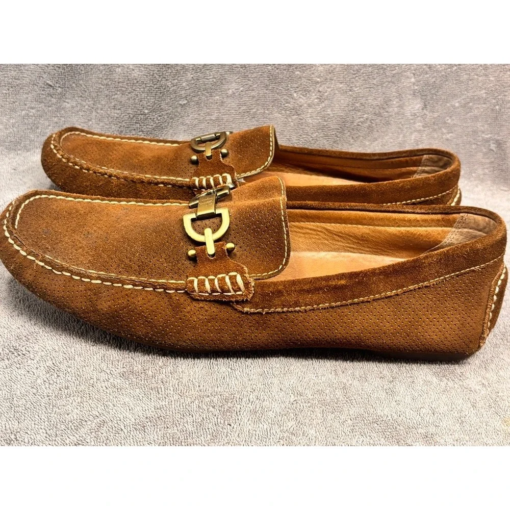 Donald J Pliner Mens Brown Suede Leather Horsebit Driving Loafers Slip On Sz 12